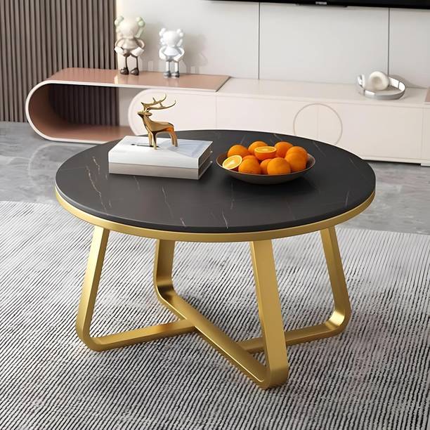 FlipsShoppee Round Metal Frame MDF Marble Top Coffee Table Engineered Wood Coffee Table