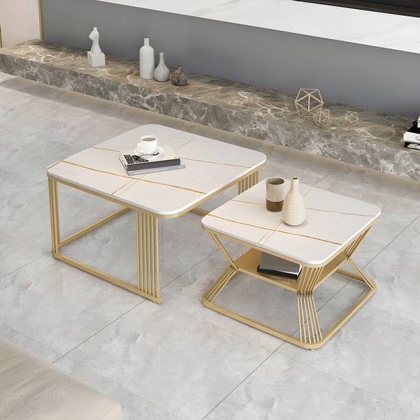 Nest Nature Haven Square Coffee Table Set of 2 End Tables for Living Room, Center Table Steel Side Table