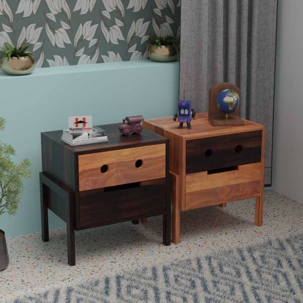 HavenzHome HavenzHome Solid Sheesham Wood Small Bedside Table with 2-Drawer Solid Wood Nesting Table