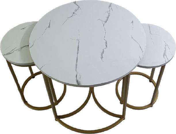 Giftoshopee Nesting Coffee Table with marble finishing top of wood, Metal Nesting Table