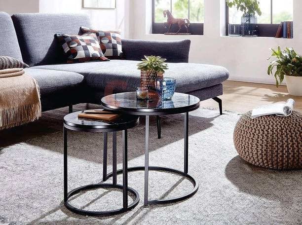 Soul Light Art Coffee Tables for Living Room - Small Round Coffee Table Set of 2, Center Table Metal Nesting Table