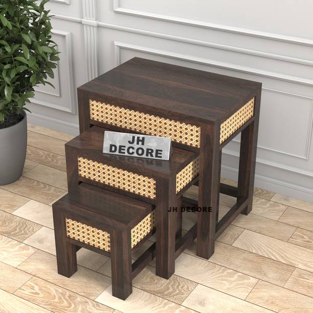 Jh Decore Solid Wood Nesting Table | Wooden Table | Stool Set Of 3 | Sheesham Wood Table | Solid Wood Nesting Table