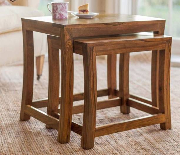 TRUE FURNITURE Sheesham Wood Nesting Table Stools for Home and Living Room -Set of 3 Solid Wood Nesting Table