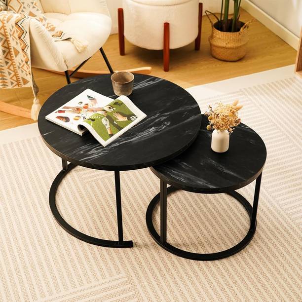 TRENDORA Modern Nesting Coffee Table Set of 2 – Space Saving Round Center Table Engineered Wood Nesting Table