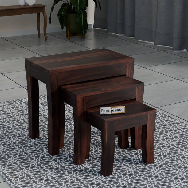Furnisquare Solid Sheesham Wood Nesting Tables Set of 3 | Space Saving Coffee Table Solid Wood Nesting Table