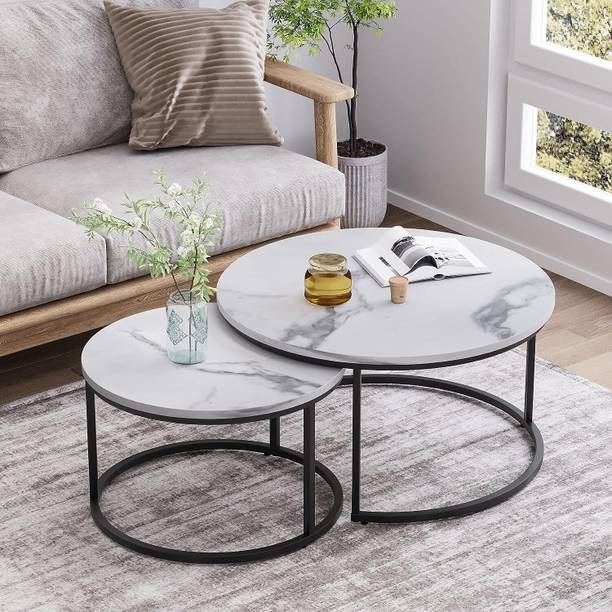 TRENDORA Modern Nesting Coffee Table Set of 2 – Space Saving Round Center Table Engineered Wood Nesting Table