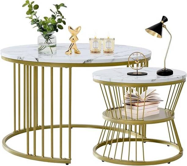 Craftingking Round Nesting Tables Set of 2 Table with Stable Metal Frame for Living Room Metal Nesting Table
