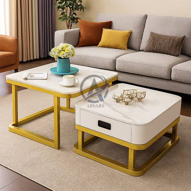 TAXOZY Modern Nesting Table Set of 2 with Drawer Space-Saving Elegance for Living Rooms Metal Nesting Table