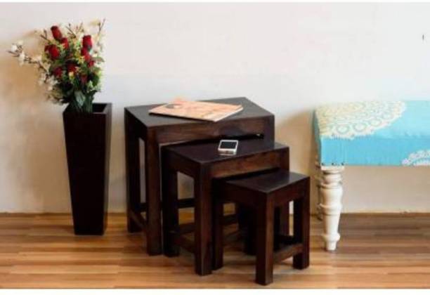 JeenWood Solid Sheesham Wood Nesting Table Stool Set of 3 Coffee End/Side/Conner Tables Solid Wood Nesting Table