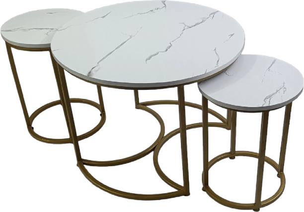 Giftoshopee Nesting Coffee Table with marble finishing top of wood, Metal Nesting Table