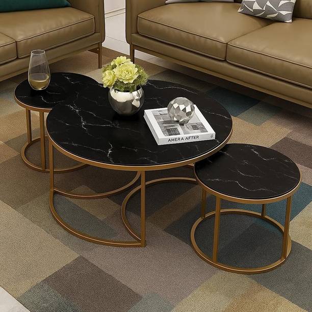 Expressow Enterprises Folding Modern Nesting Table Set of 3 | Metal Frame with Engineered Wood Top Metal Nesting Table