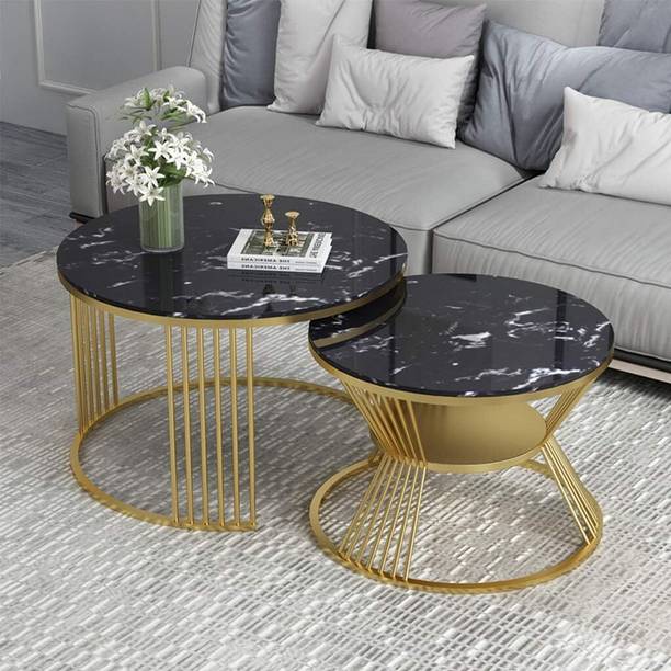 TENDORA Modern Nesting Coffee Table Set of 2 – Space Saving Round Center Table Metal Nesting Table
