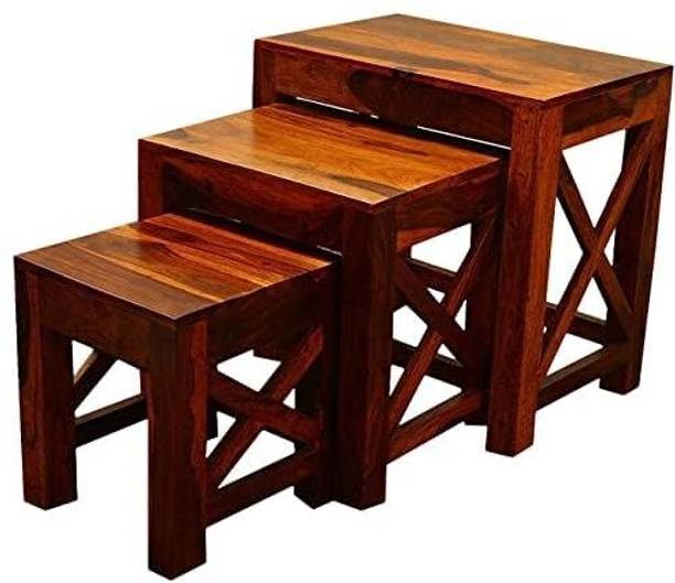 LIFE WOOD Life Wood Sheesham Wood Side XX Nesting Table Set of 3 Pieces Solid Wood Nesting Table