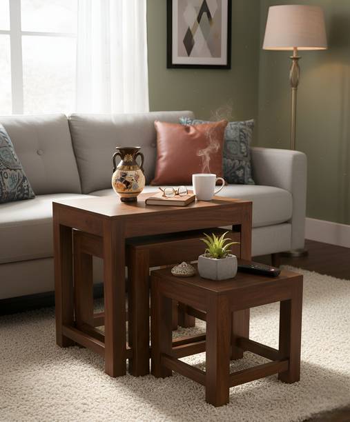 Shree Jeen Mata Enterprises Solid Sheesham Wood Set of 3 Nesting Table For Living Room/Bedroom/Hall Solid Wood Nesting Table