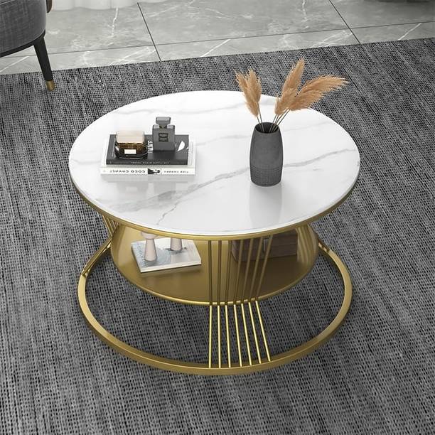 MS Creation Center Round Coffee Table,Nesting Table for Living Room with Storage Open Double Shelf Metal Nesting Table