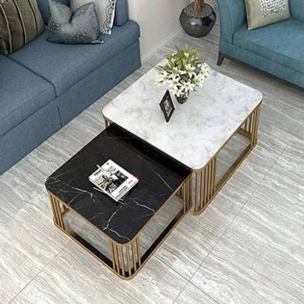 BESTQUALITY Wrought Iron Square Coffee Table Set, 2 Piece Nesting Table For Living Room Metal Nesting Table