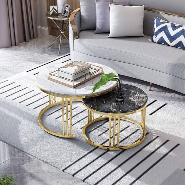 TRENDORA Modern Nesting Coffee Table Set of 2 – Space Saving Round Center Table Engineered Wood Nesting Table