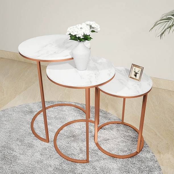 THE ATTIC The Attic Wayne Set of Tables For Living Room|White + Copper Matt Finish Metal Nesting Table