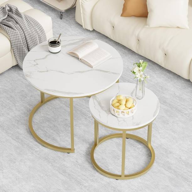 unique mart Round Nesting Coffee Table, Nesting Tables End Tables Wood Surface Metal Nesting Table