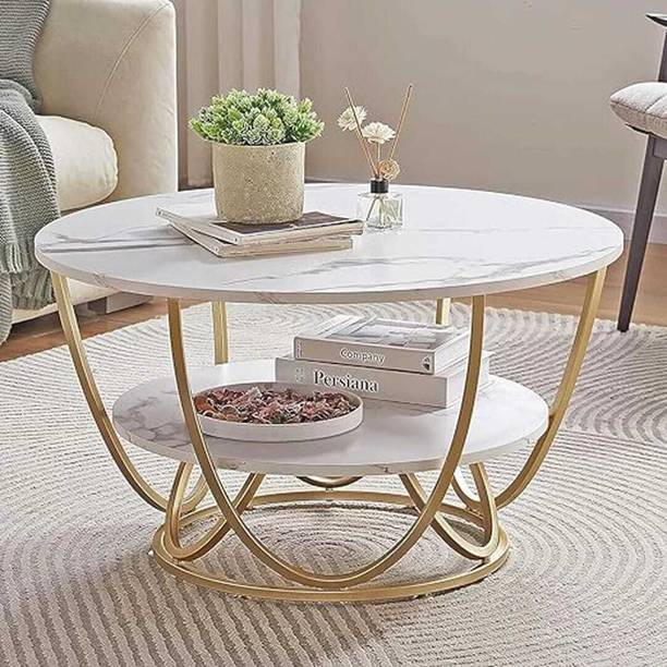 India wood mart Coffee Table Round with Storage Table Top in Wood Metal Nesting Table