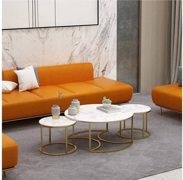 Giftoshopee Nesting Coffee Table with marble finishing top of wood, Metal Nesting Table