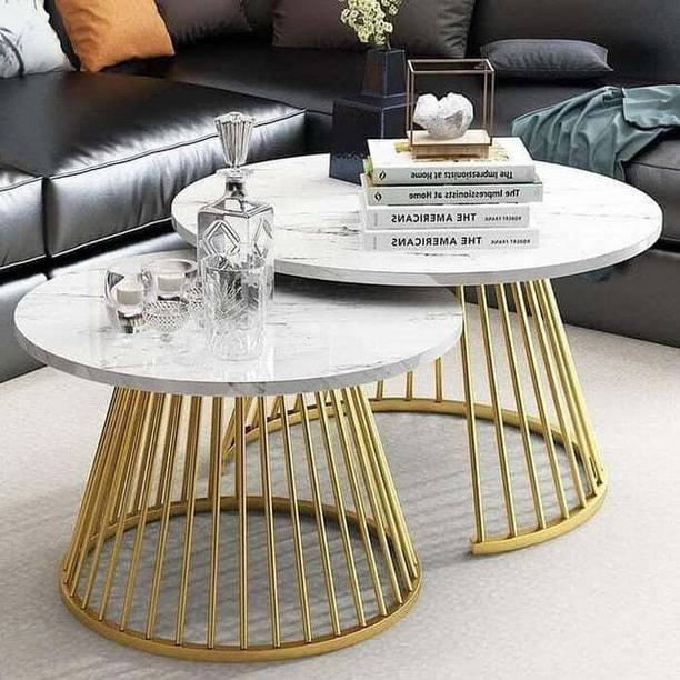 INICIO PVD Coated SS304 Marble Top Luxurious Metal Nesting Table