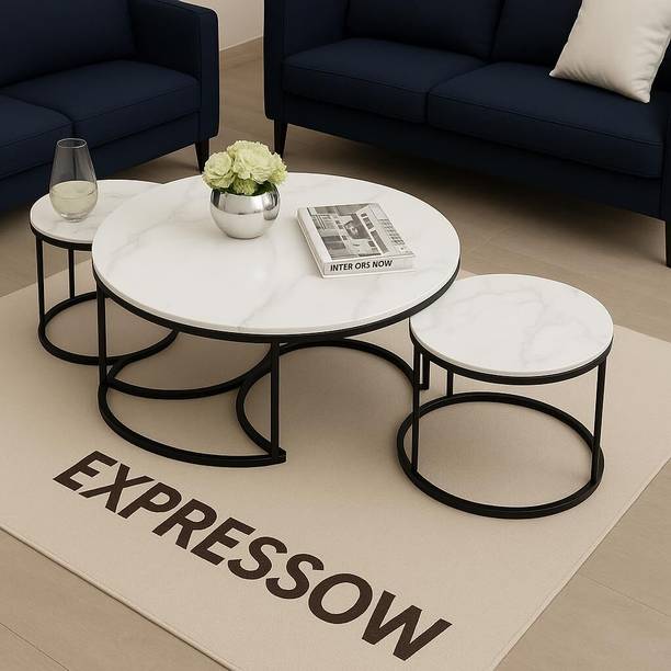 Expressow Enterprises Folding Modern Nesting Table Set of 3 | Metal Frame with Engineered Wood Top Metal Nesting Table