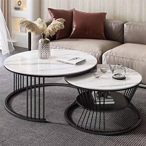 TRADITINALCRAFT Round Nesting Tables Set of 2 Table with Stable Metal Frame for Living Room Metal Nesting Table