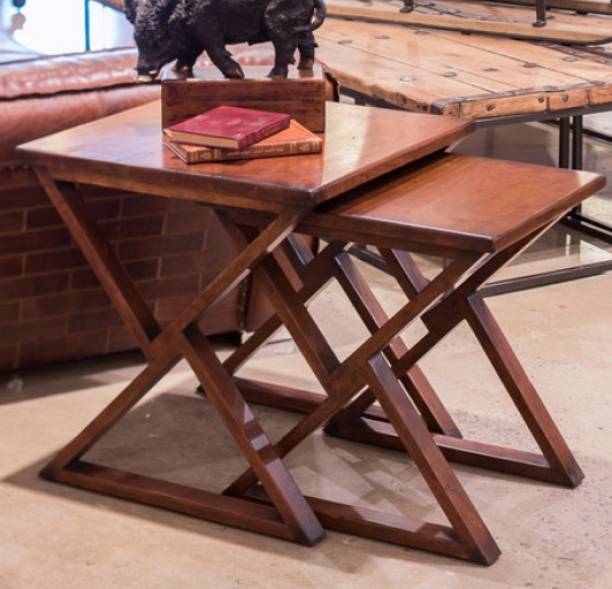 FUREON Criss-Cross Design Solid Wood Nesting Table