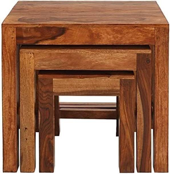 LIFE WOOD Life Wood Solid Sheesham Wood Nesting Table Set of 3 Pieces Solid Wood Nesting Table