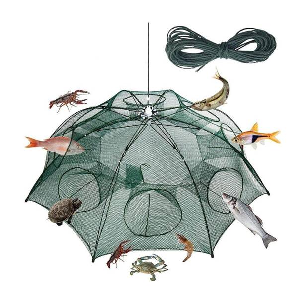 CityNet Umbrella Fishing Net 8 Side Pocket Foldable Bait Fish Trap Nylon Fish Catcher Fishing Net