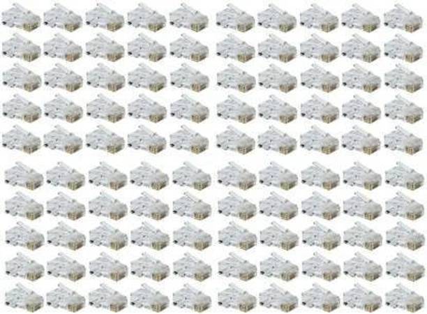 VISHNU VALLABH 100pcs RJ45 Connectors Modular 8 Pin Network Cable Plugs RJ-45 Adapter Crimps Network Interface Card (Crystal Clear, Gold Plated) Network Interface Card