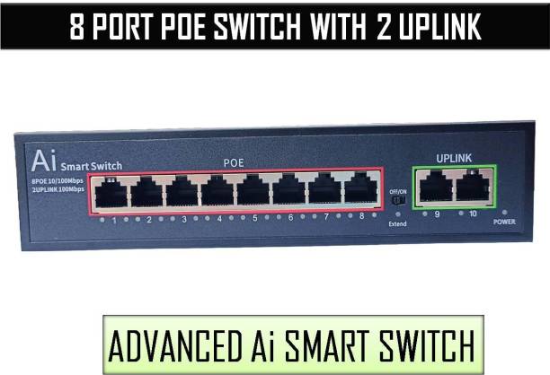New Trensh SMART Ai Based 8 Port Fast Ethernet PoE+ Switch with 2 Uplink Network Switch