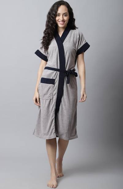 Poorak GreyBlack Free Size Bath Robe