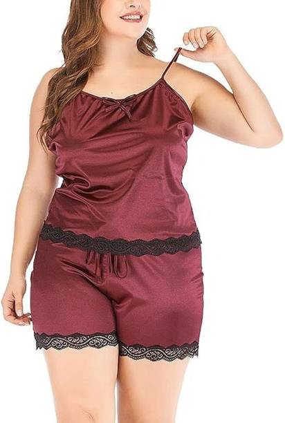 Women Maroon Top & Shorts Set