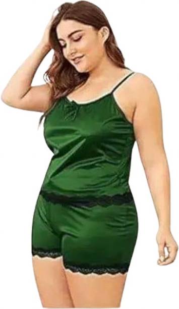 Women Solid Green Top & Shorts Set