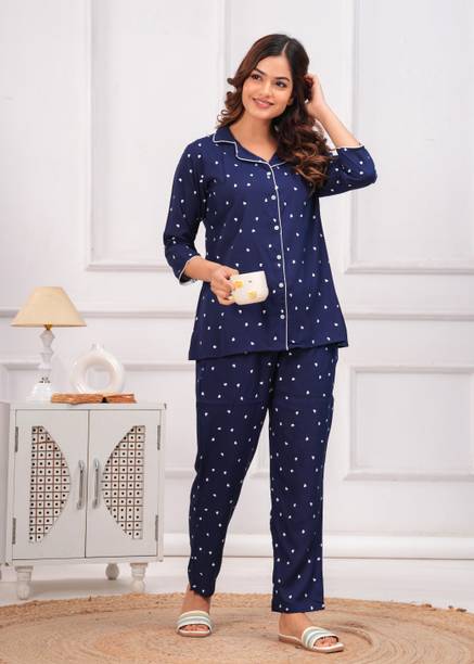 Sugandh Febric Women Blue Printed Shirt & Pyjama Set