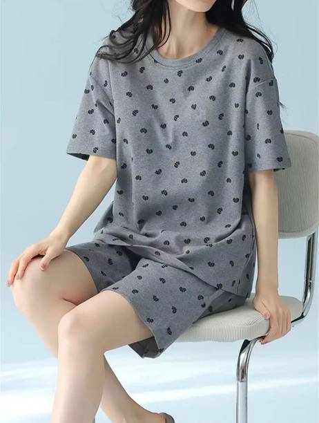 Women Top & Shorts Set Multicolor Printed, Conversational