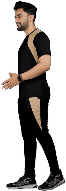 Dhanak Men Night Suit Set Black Colorblock