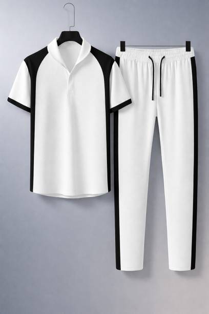 Lookberry Men White Striped Top & Pyjama Set