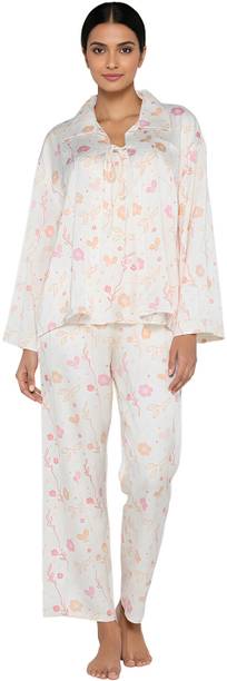 Women Top & Pyjama Set White Floral Print