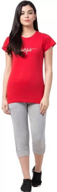 Women Top & Capri Set Red Printed