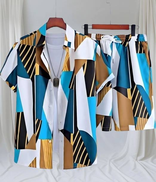 Men Night Suit Set Yellow Printed