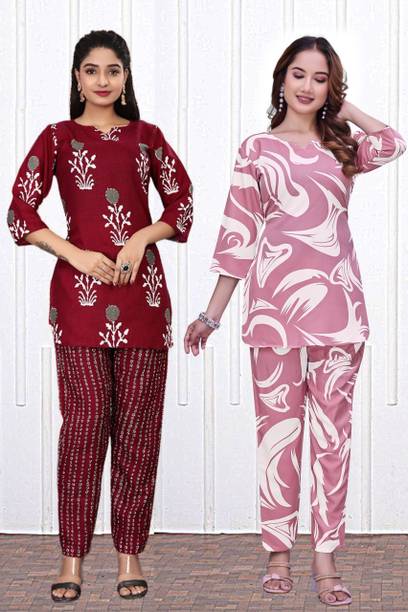 Narobanx Women Printed Multicolor Top & Pyjama Set