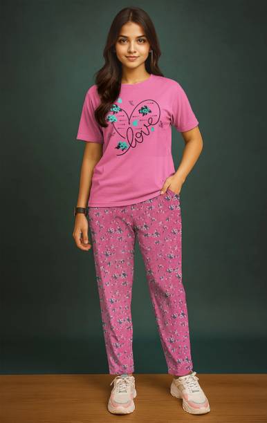 Feel Track Women Multicolor Printed Night Suit Set