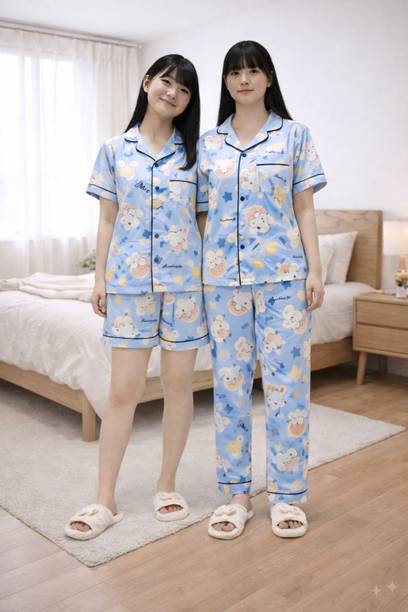 Richvibe Women Printed Blue Night Suit Set