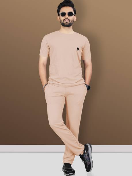 Vebnor Men Solid Beige Night Suit Set