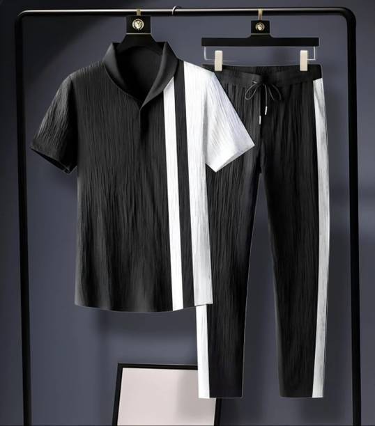 Devu Fashion Men Self Design Black Night Suit Set