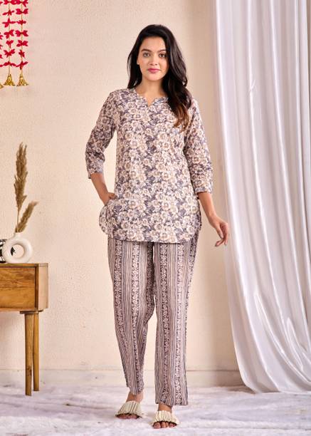Miss Rekha Women's Floral Print Multicolor Night Suit Set