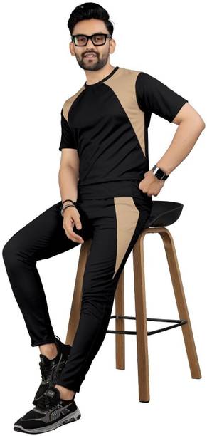 Dhanakfashion Men Night Suit Set Black Colorblock